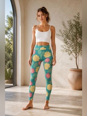 LuLaRoe Teal and Yellow Floral Leggings